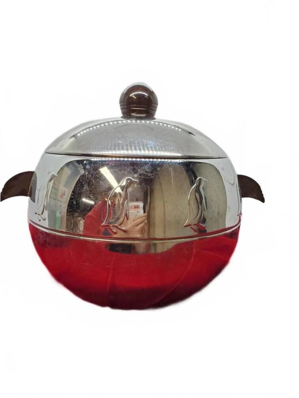 West Bend Penguin hot and cold server, Chrome Ice Bucket,  Art deco design, old